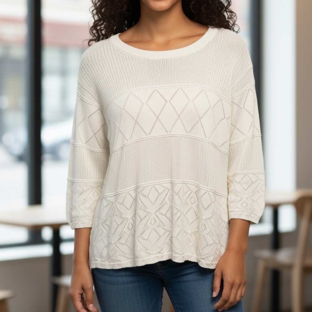 Coquette Lace Rain & Rose L Knit White Top Viscose - Flowy